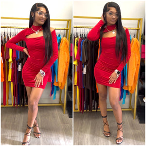 “Arielle” Red Long Sleeve Cut out Party Dress