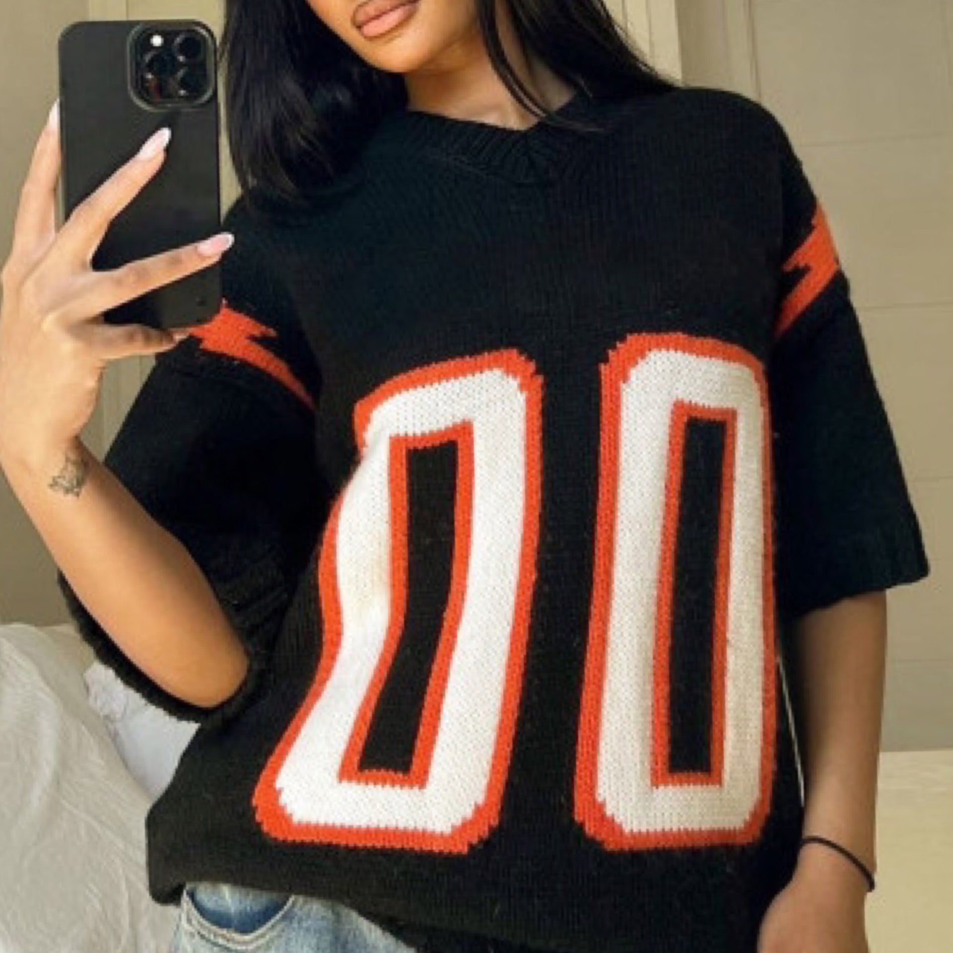 “Zero” Black & Orange Short Sleeve Sweater