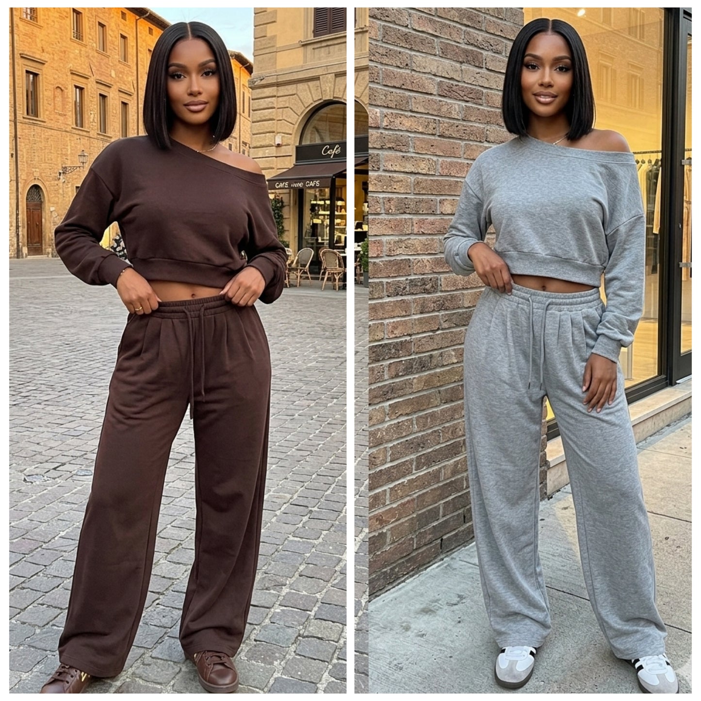 “Tam” Wide Leg Pants & Off the Shoulder Long Sleeve 2 Piece Set