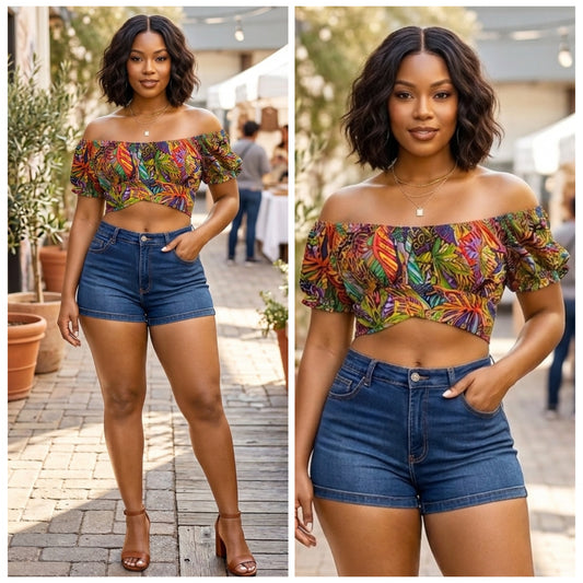 “Missy” Multicolor Off the Shoulder Wrap Shirt