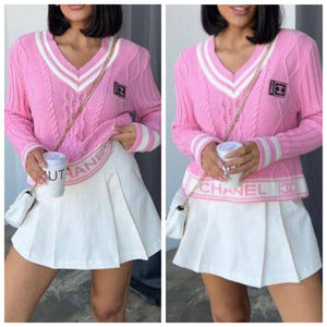 Light Pink V Neck Lightweight Long Sleeve Sweater