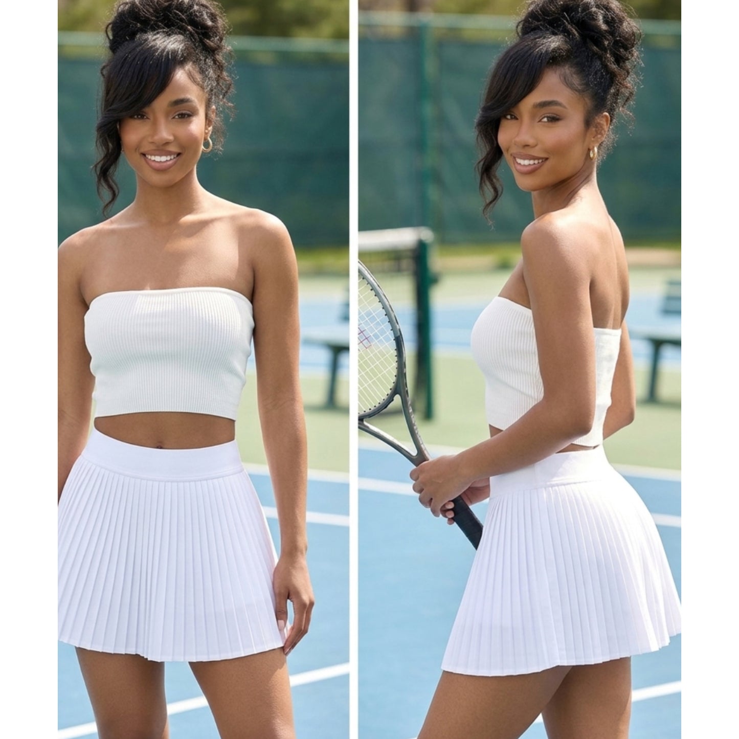 White Pleated Tennis Mini Skirt