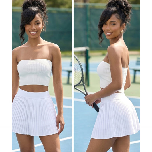 White Pleated Tennis Mini Skirt