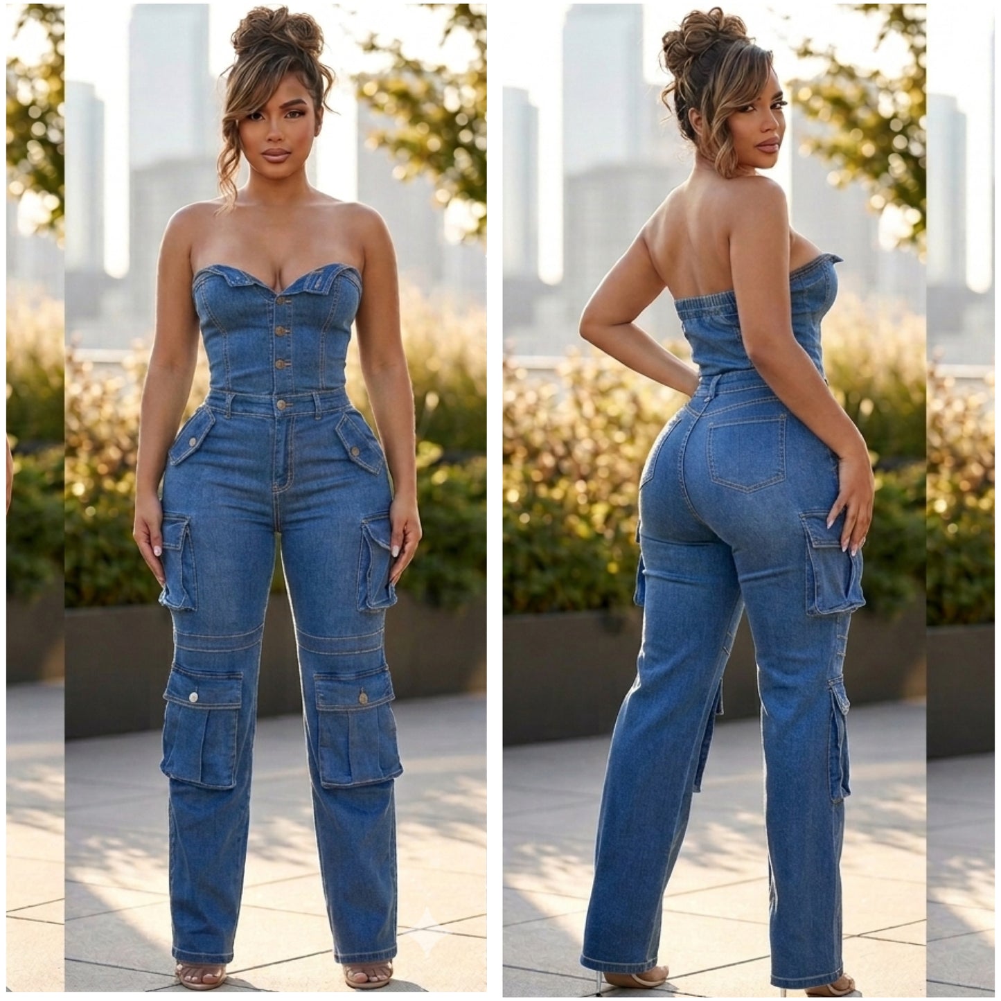 “Downtown Denim” One Piece Denim Cargo Jumpsuit