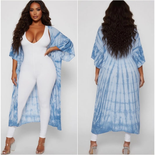 “Cloudy” Oversized Tie Dye Blue Kimono