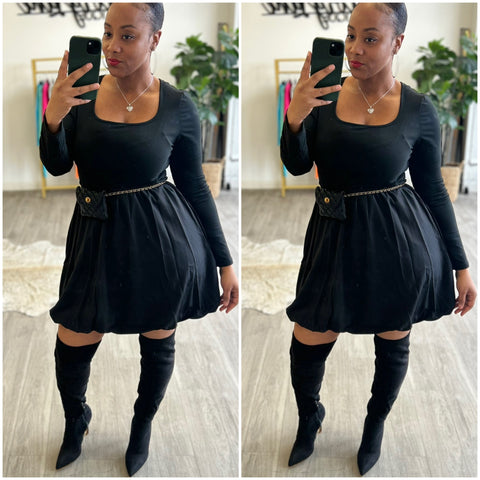 “Shelly” Black Long Sleeve Balloon Dress