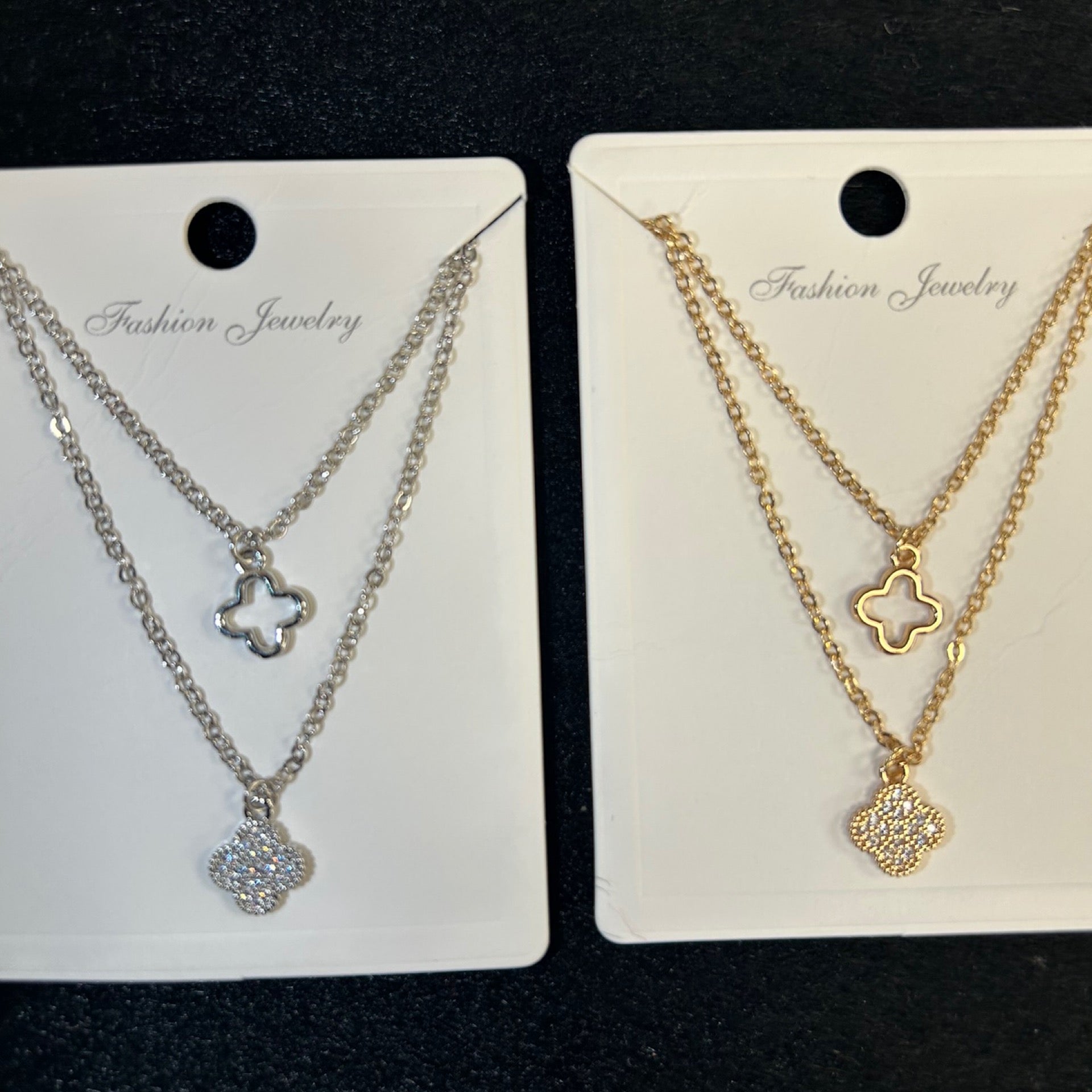 Dainty Plated Rhinestone Double Necklace