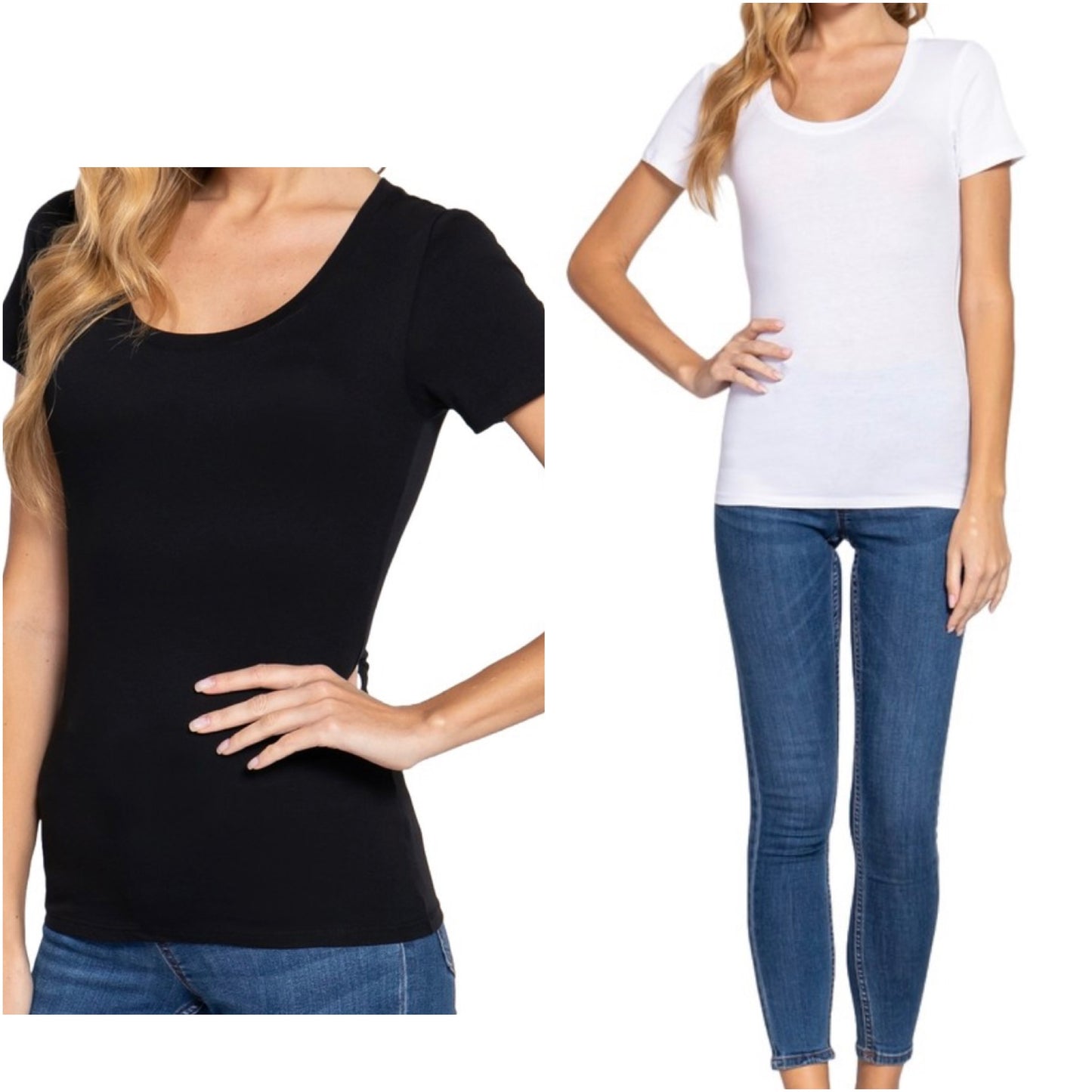 Short Sleeve Cotton Scoop Neck Solid Tee Shirt