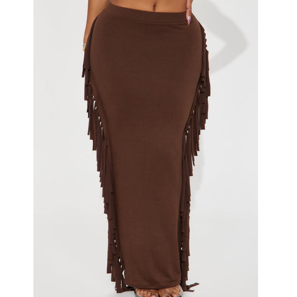 Fringe Stretch Maxi Skirt