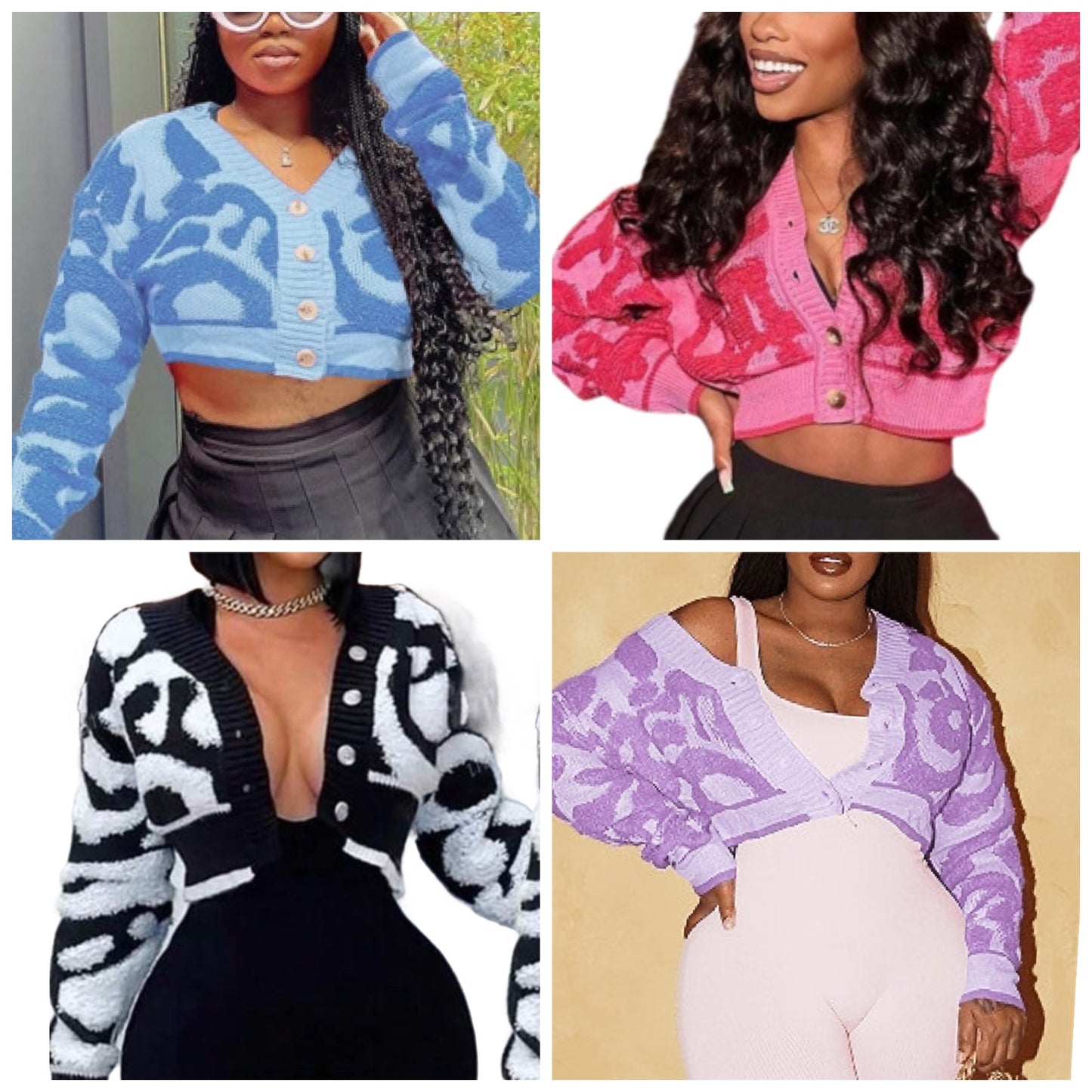 Love is in the Air” 3D Crop Button Long Sleeve Sweater