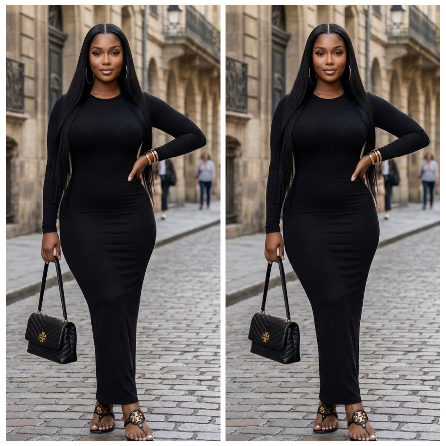 “Cassie” Black Long Sleeve Maxi Dress