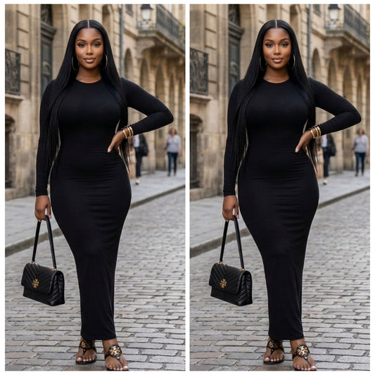 “Cassie” Black Long Sleeve Maxi Dress