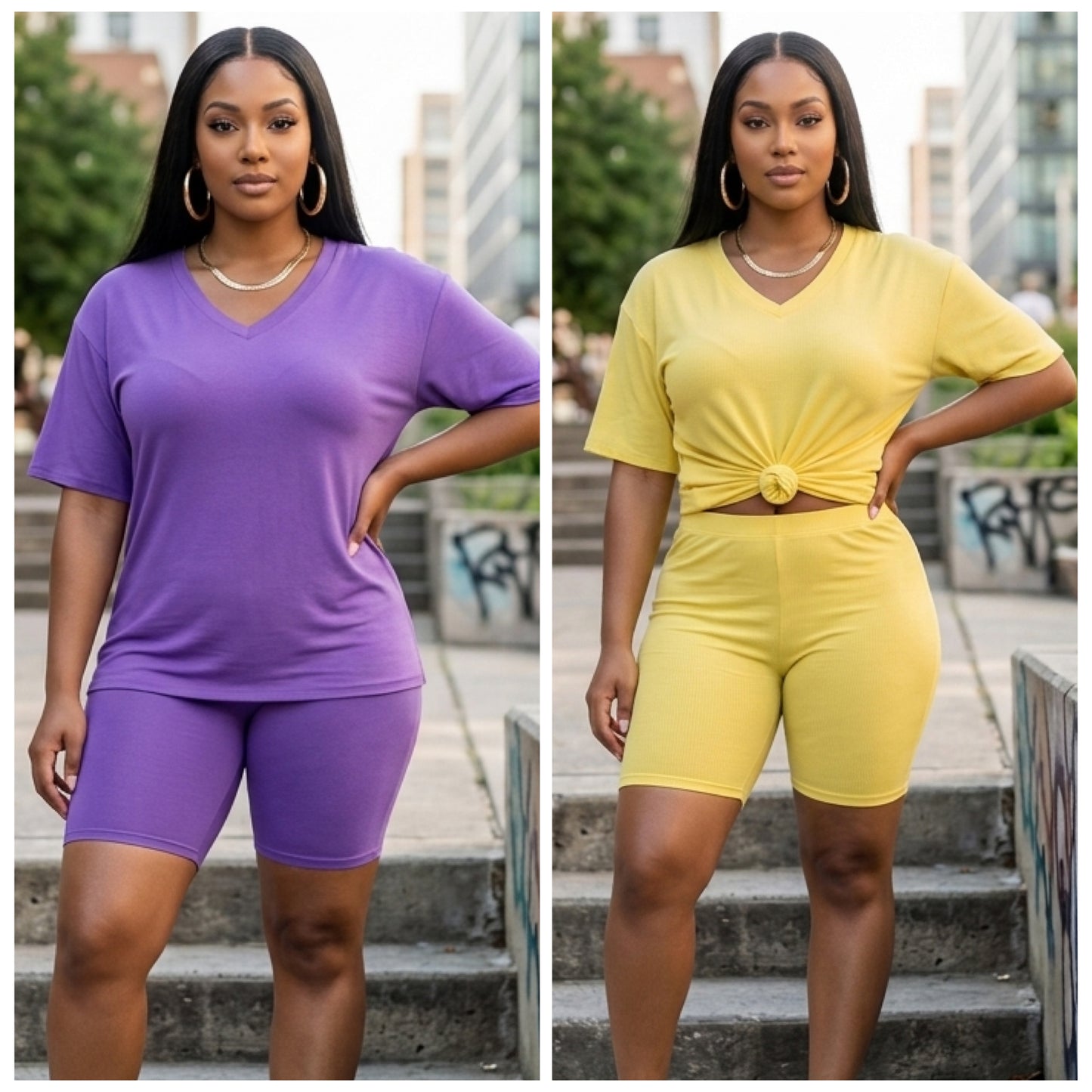 “Summer” Super Soft V neck Biker Sets