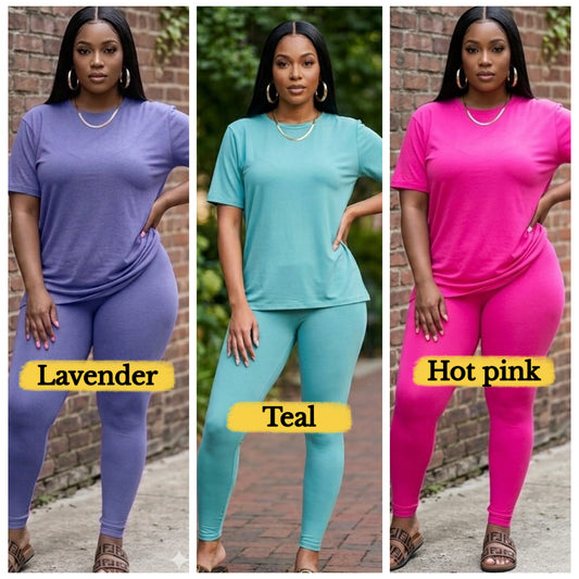 “Jojo” 2 Piece Fitted Cotton Tee Shirt & Legging Set