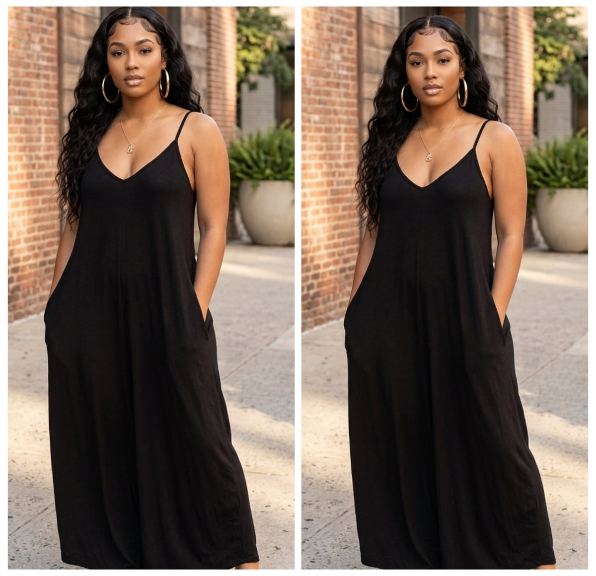 Spaghetti Strap Pocket Cotton Maxi Dress