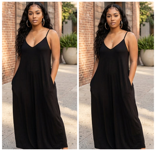 Spaghetti Strap Pocket Cotton Maxi Dress