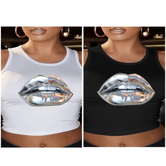 “Silver Kisses” Graphic Print Tank Crop Top
