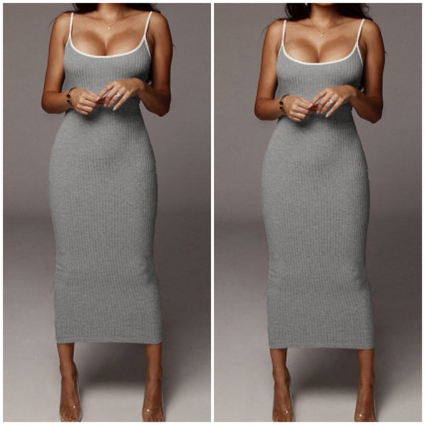 “Maci” Ribbed Spaghetti Strap Maxi Dress