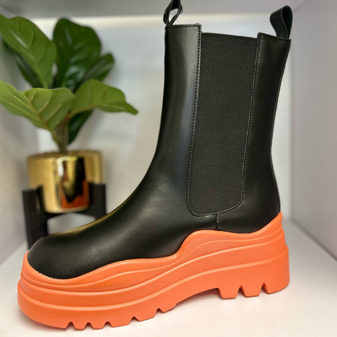 “Ben-Gal” Color block Black/Orange Lug Platform Boot