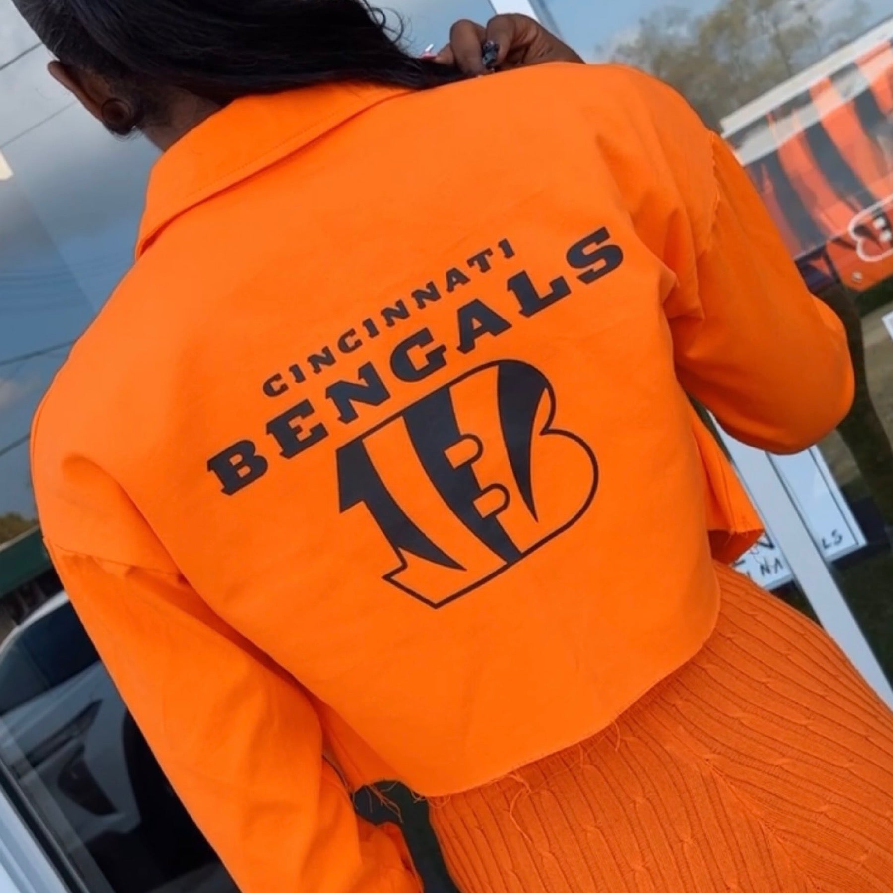 “Bengals Chick” Orange Crop Lightweight Denim Jacket