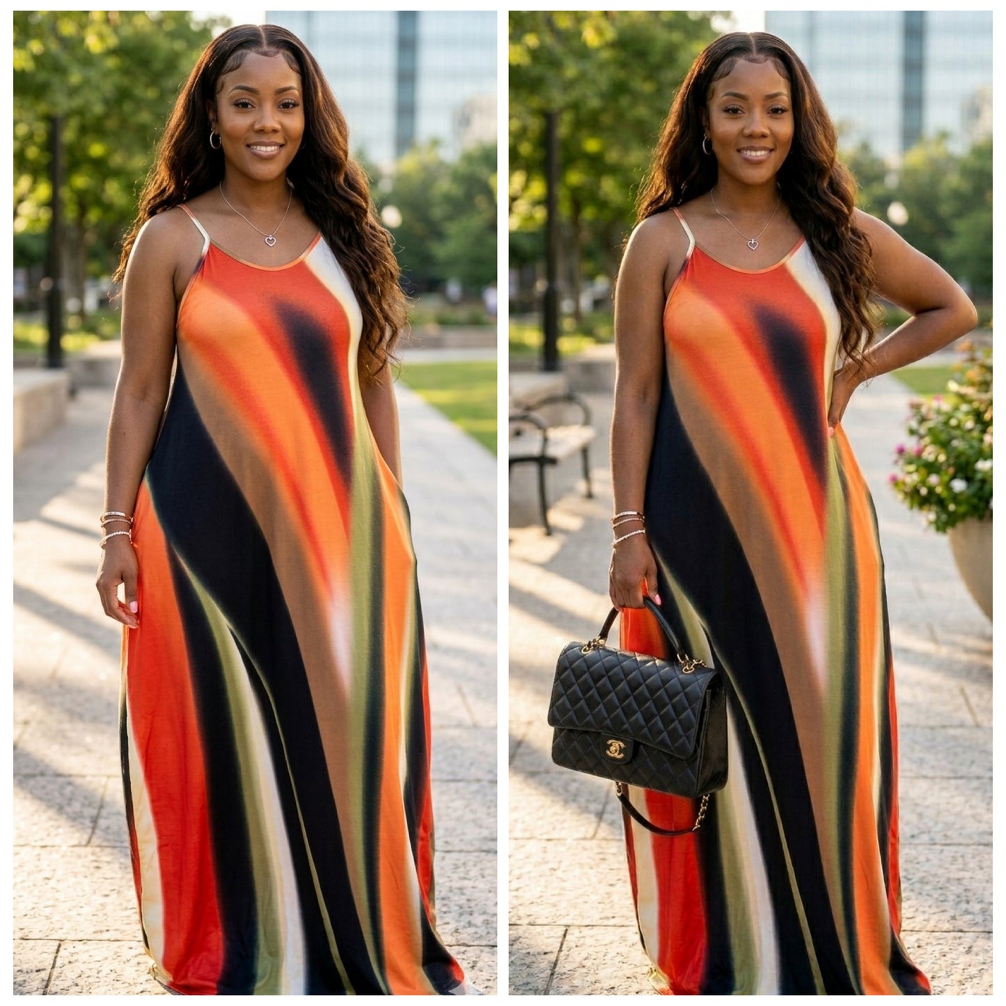 “Sky” Spaghetti Strap Stripe Pocket Maxi Dress