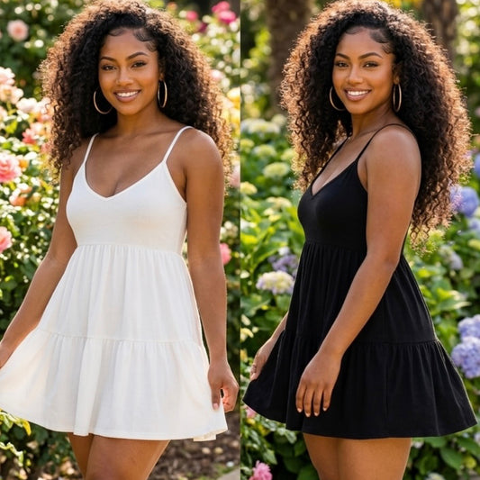 “Krissy” Spaghetti Strap Ruffle Short Dress