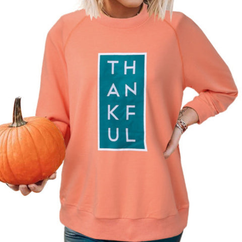 Orange Thankful Long Sleeve Graphic Shirt
