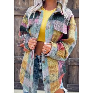 “Color Pop” Plaid Multicolor Shacket Jacket