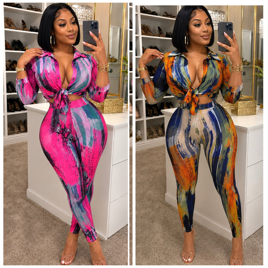 “Color me Bad” Multicolor Abstract 2 Piece Stretch Polyester Set