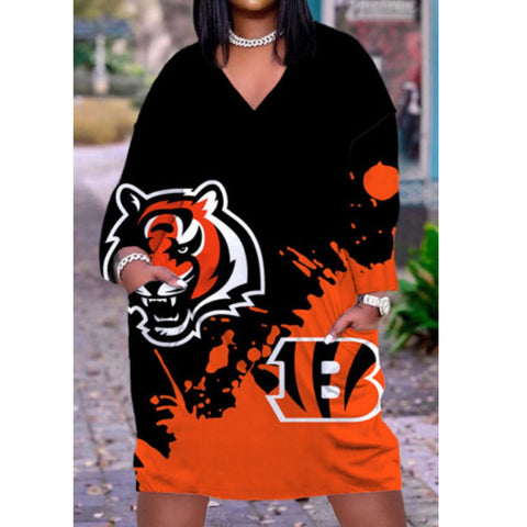 Welcome to the Jungle” Bengals Long Sleeve Oversized Tee Shirt Dress