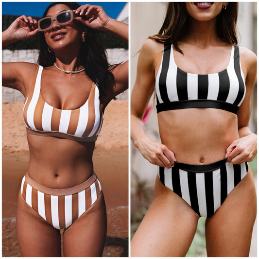 Stripe Sports Bra Full Coverage Swim Bikini