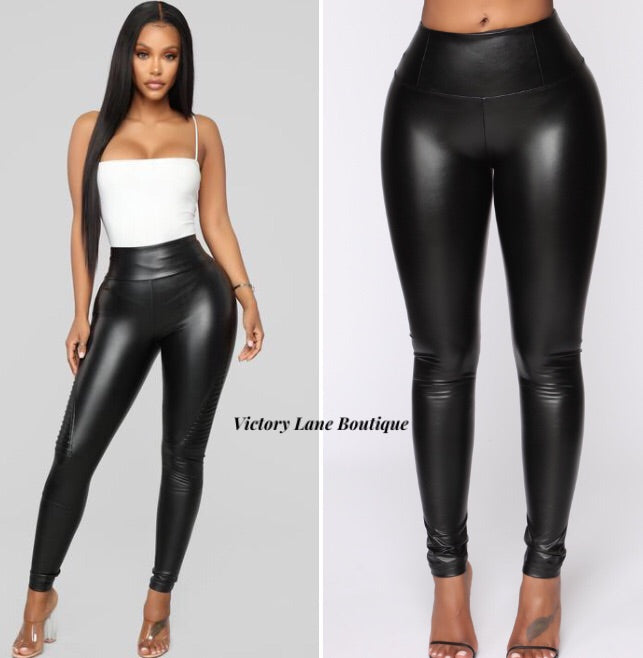 high waist leather leggings