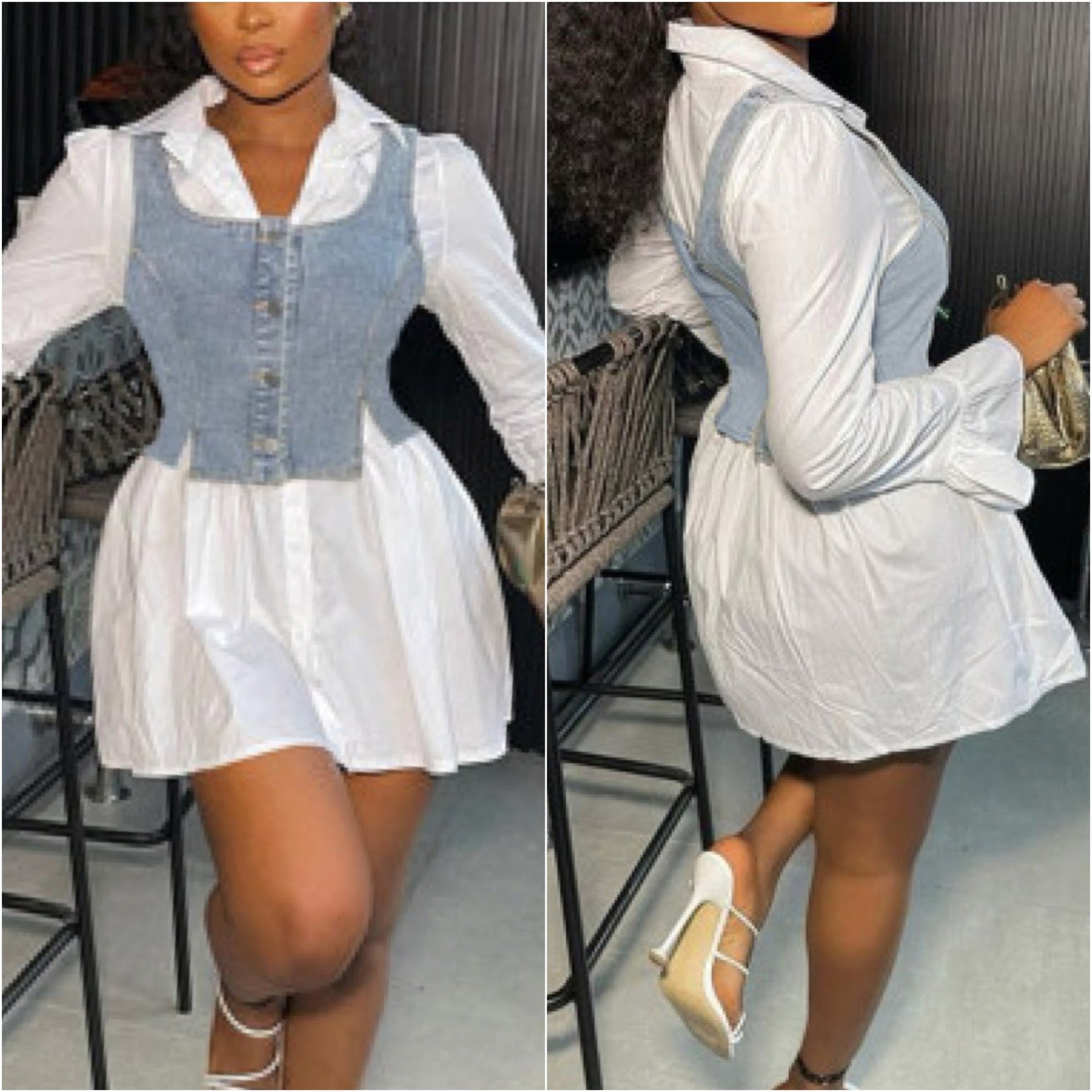 “Tiny” Denim Vest & White Button Down Shirt Dress