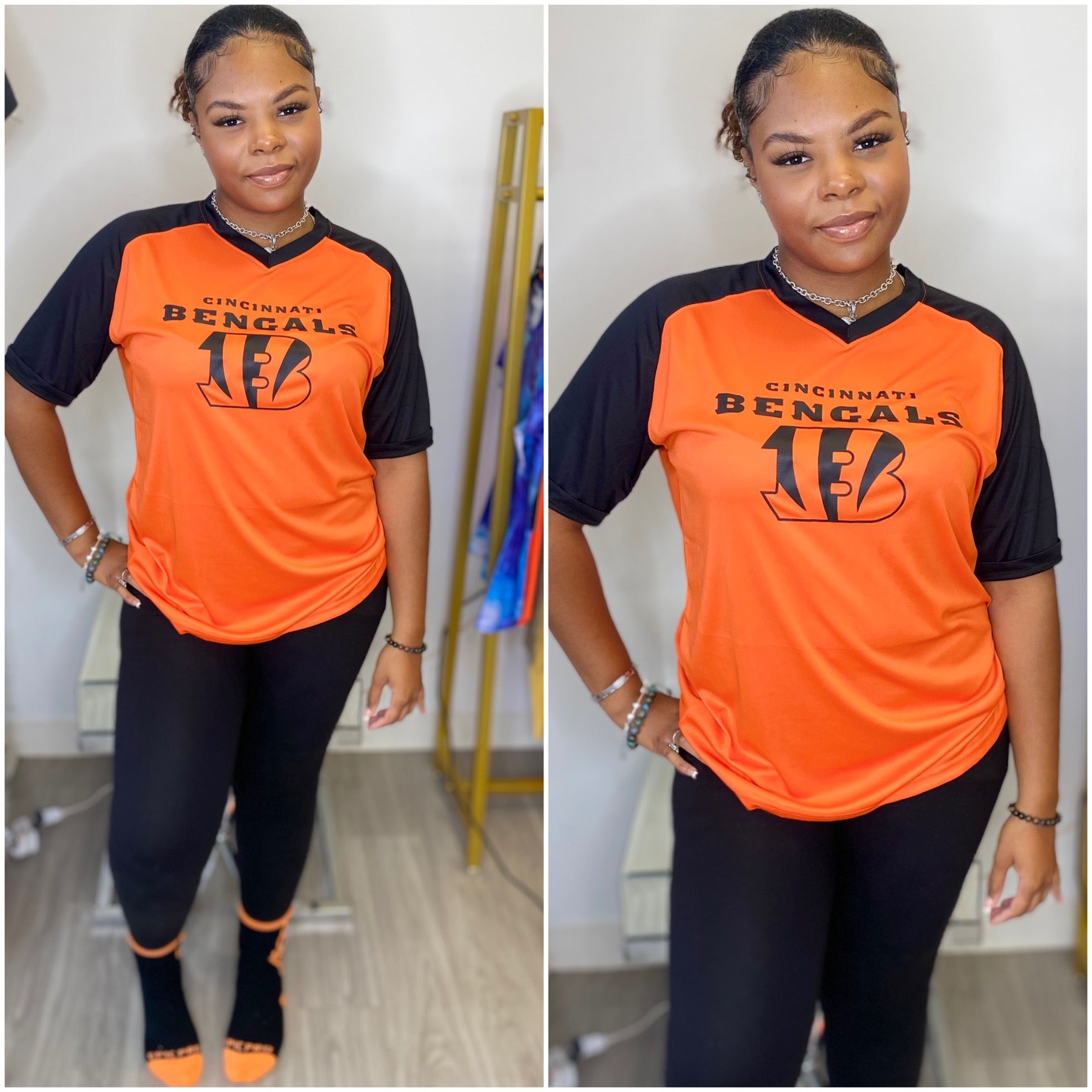 Color Block Orange & Black Cincinnati Bengals Tee Shirt