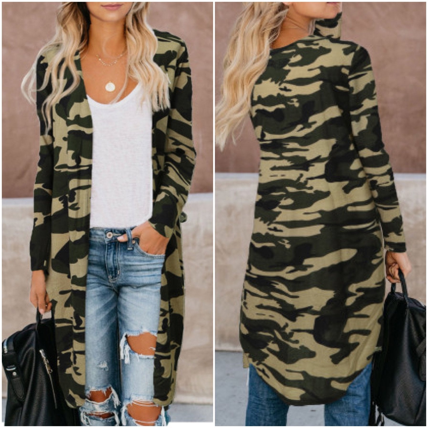 “The Best” Long Sleeve Cotton Camouflage Cardigan