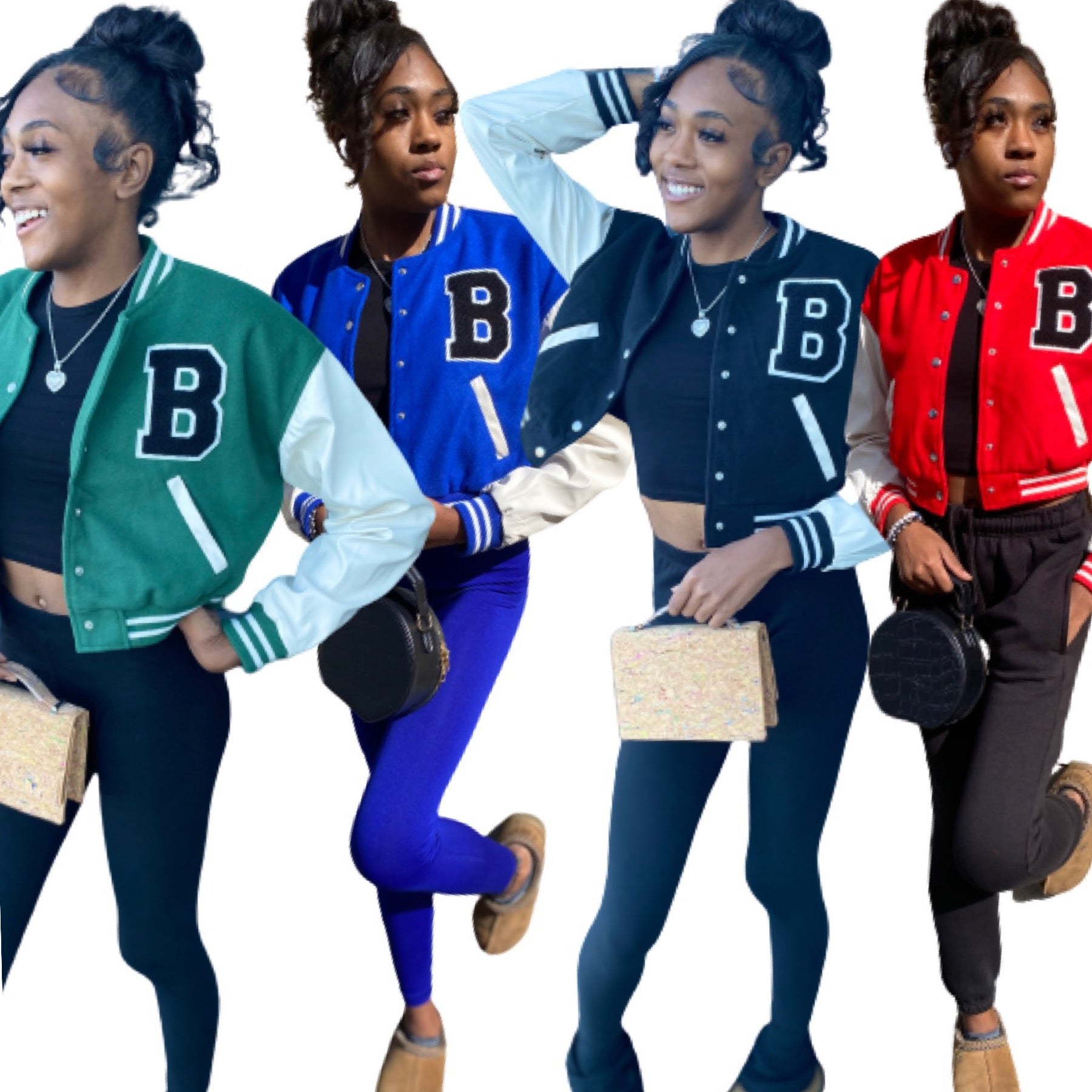 Cropped Letter B Vinyl Sleeve Varsity Jacket