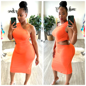 “Tropicana” Orange Cut Out Asymmetrical Dress