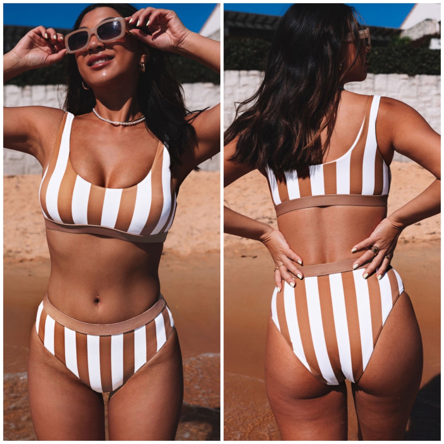 Stripe Sports Bra Full Coverage Swim Bikini