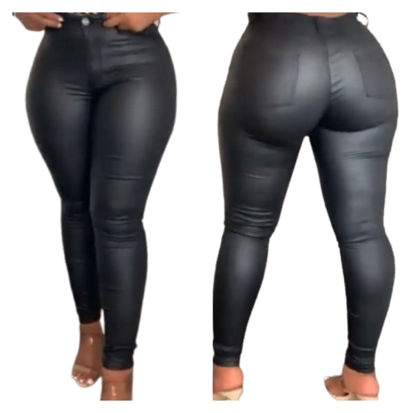 “Thickums” Faux Leather Button High Waist Pants