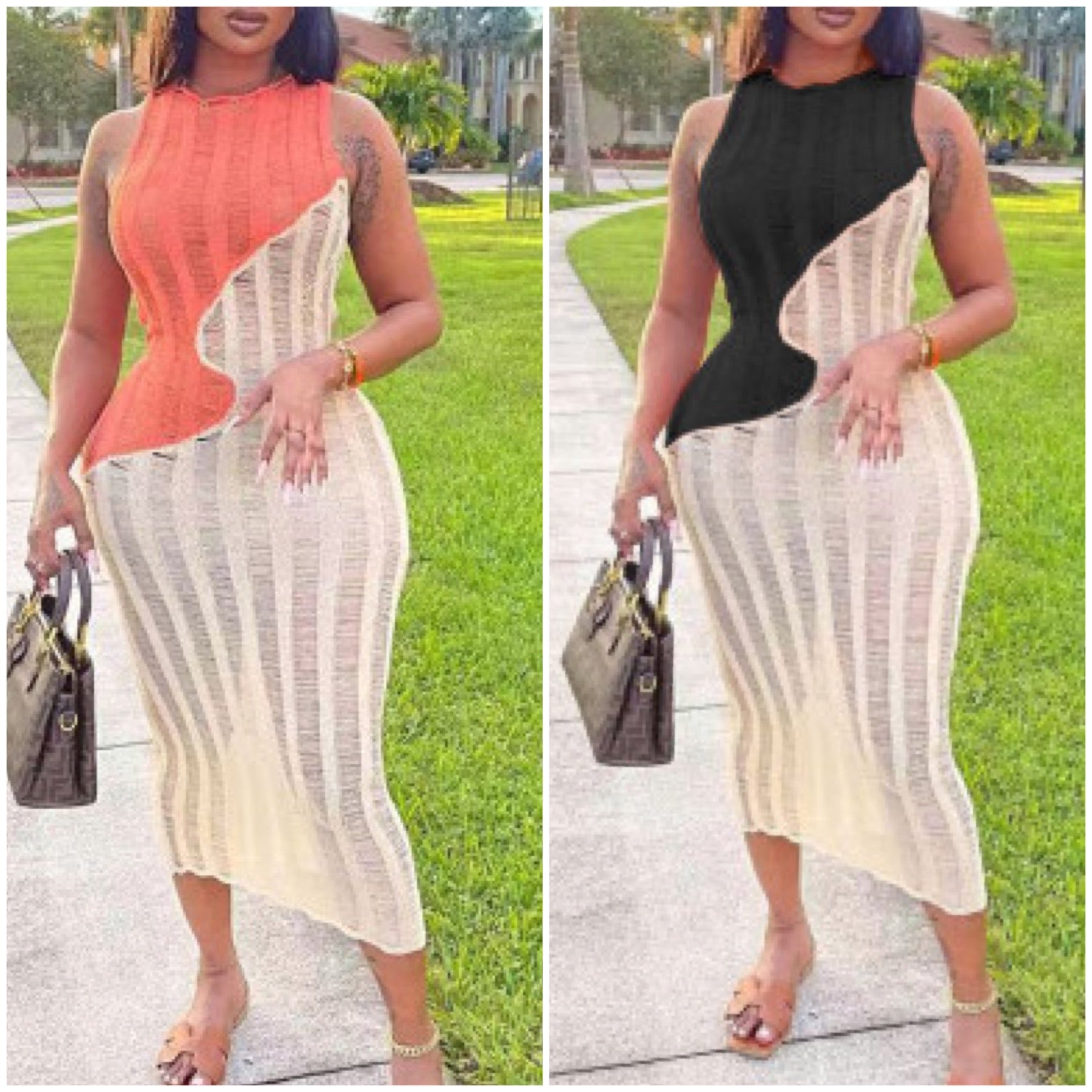 “Kacey” Knit Color Block Crochet Coverup Dress