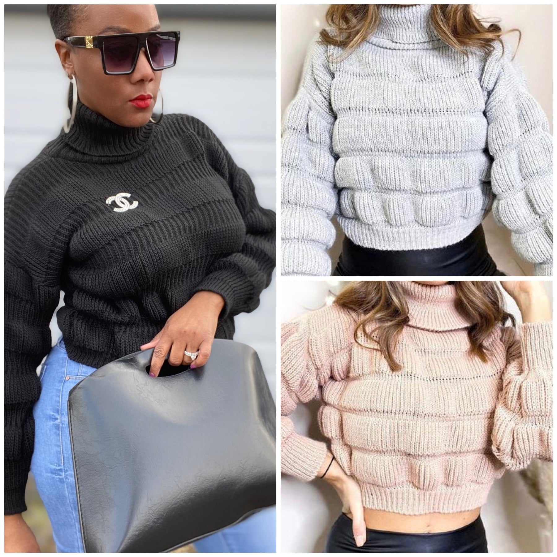 “Bubble Gum” Bubble Turtleneck Sweater