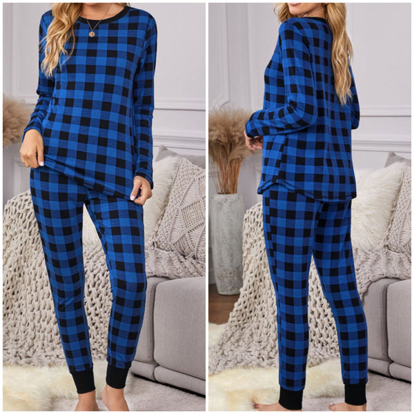 “Deck The Halls” Plaid Matching Womens Long Sleeve Pant Pajama Set