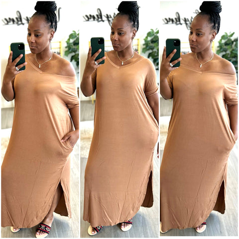 “Brown Sugar” Loose Fit Split Maxi Dress