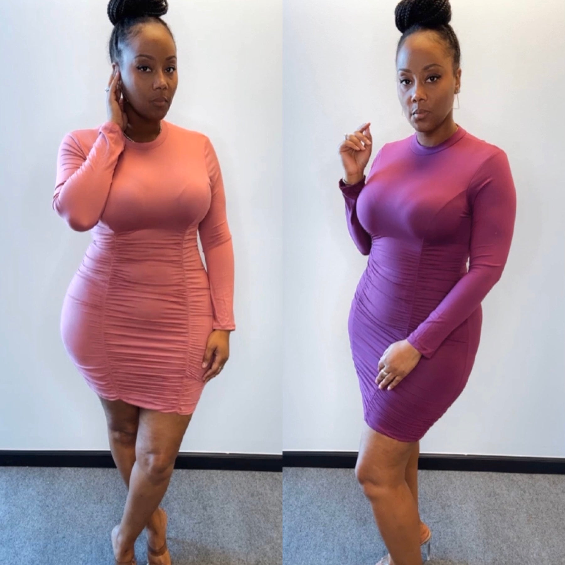 “Moscato” Fitted Long Sleeve Scrunch Dress