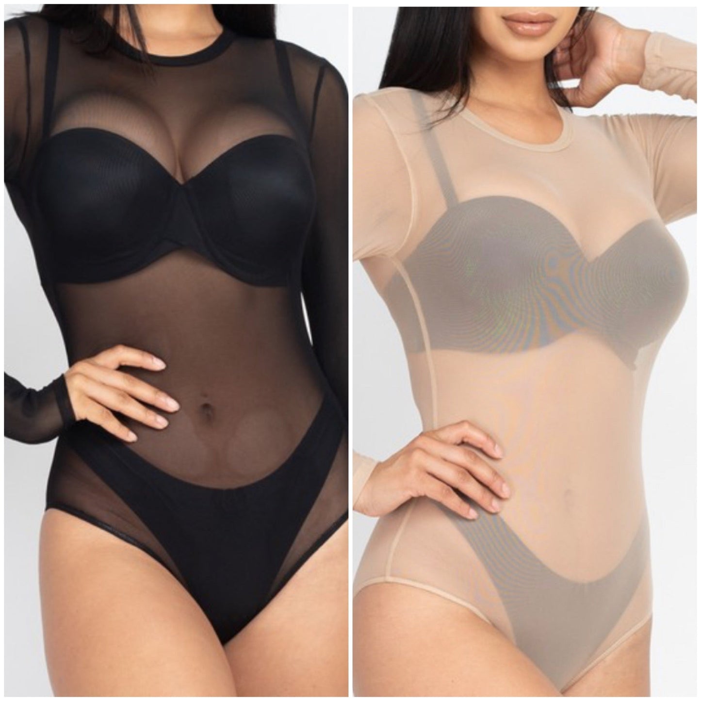 Long Sleeve Mesh Scoop Neck Womens Bodysuit