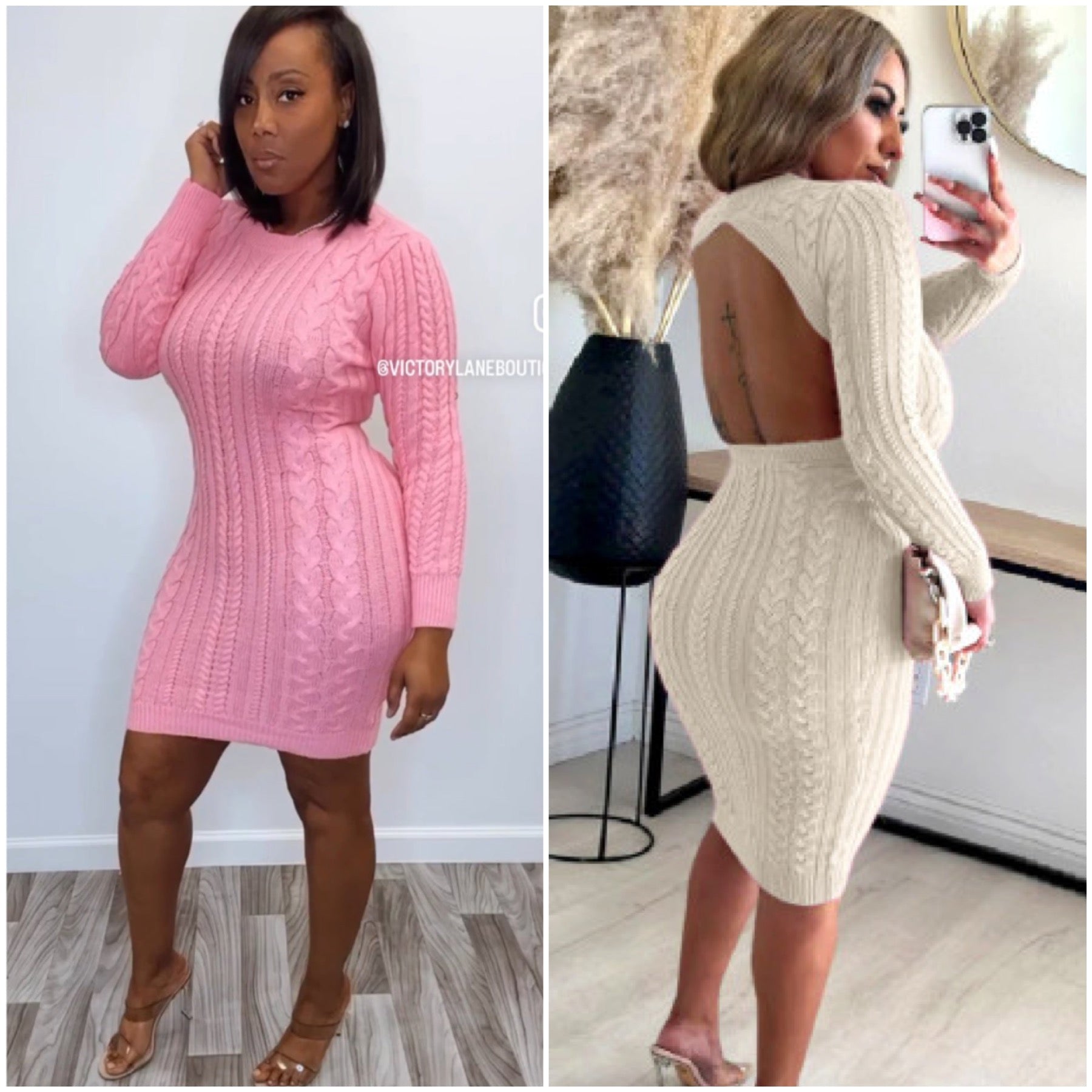 “Nicole” Backless Long Sleeve Knit Sweater Dress