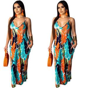 “Bahama Breeze” Spaghetti Strap Pocket Maxi Dress