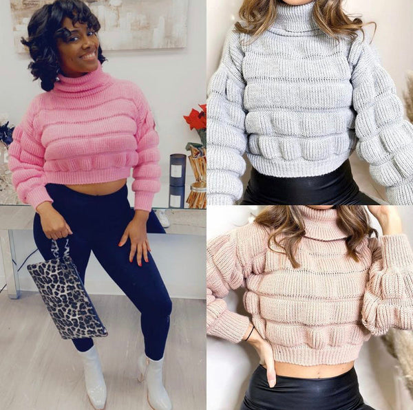 “Bubble Gum” Bubble Turtleneck Sweater