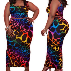 Rainbow Leopard Maxi Skirt Set