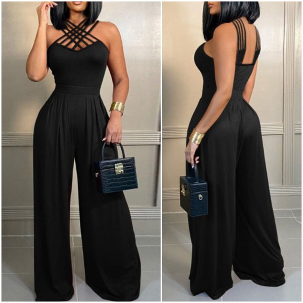 “Mary” Strappy Black Wide Leg Jumpsuit